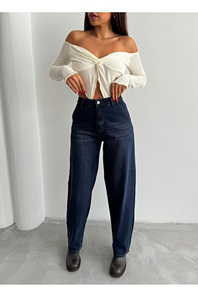 Swet Shop Jeans Blugi de damă cu efect decolorat, vintage, cu nuanță roșie, albastru, cu talie înaltă, cu skater, cu tăietură lejeră, denim largi