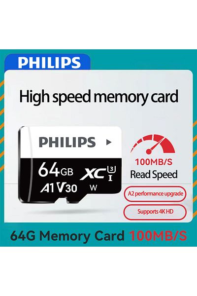 Philips 64GB micro TF Card U3 SDXC Up to 100MB/s 128GB 32GB 16GB High Speed Memory Card for Cams,...