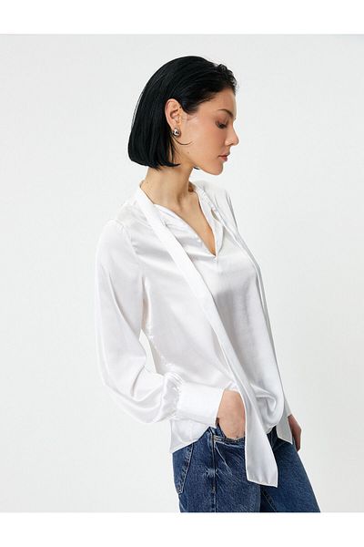 Koton Langärmlige Satinbluse – Schnürdetail