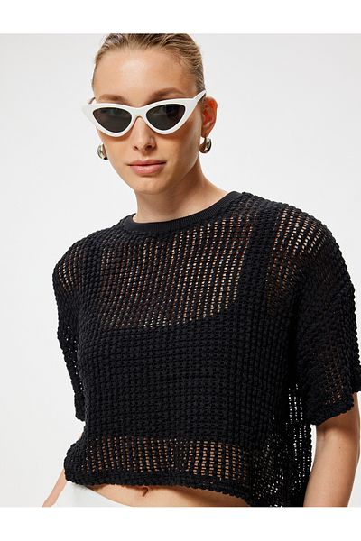 Koton Tricou croșetat cu mânecă scurtă și cu gâtul rotund