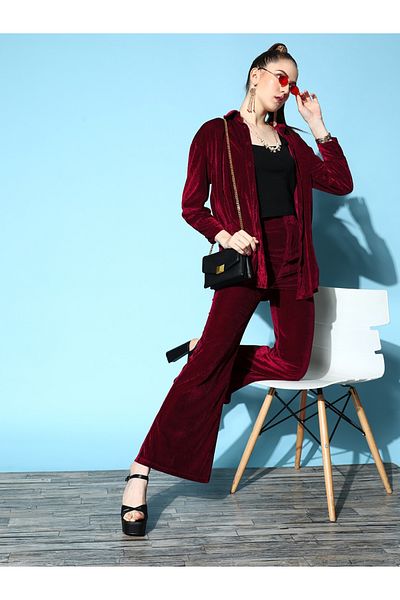 Sassafras By Styli Velvet Bell Bottom Pants