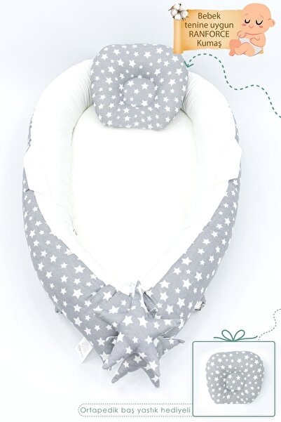 mordesign Babynest Orthopedic Baby Bed, Mother's Side Baby Bed, Ergonomic Design, Stars Series, Gray