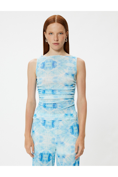 Koton Tie-Dye Patterned Slim Fit Semi Transparent Sleeveless T-Shirt