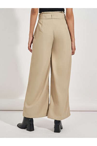 Styli High Rise Wide Leg Belted Twill Pants