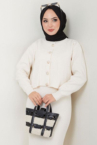 hafsamina White Knitwear Set - Cardigan and Gilet Hm2581