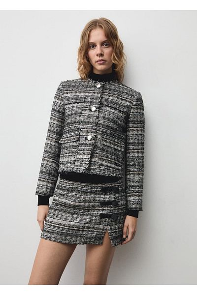 MANGO Woman Metal buttoned tweed jacket