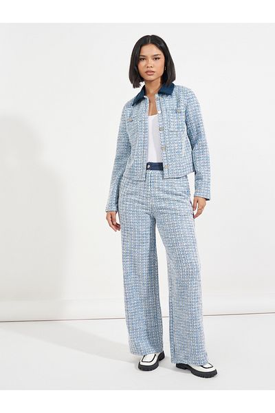 Styli High Rise Wide Leg Tweed Pants