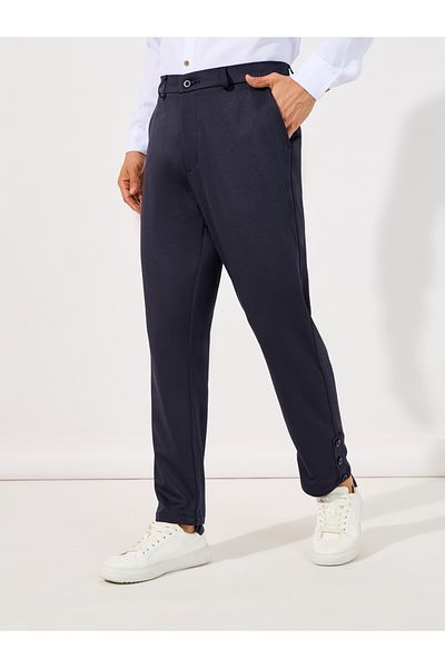 Styli Knitted Smart Slim Trousers with Button Placket