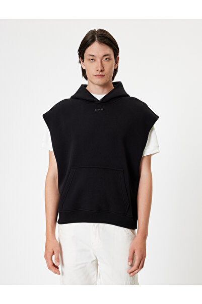 Koton Oversize Kolsuz Sweatshirt Kapşonlu Kanguru Cepli Baskılı Pamuklu Şardonlu
