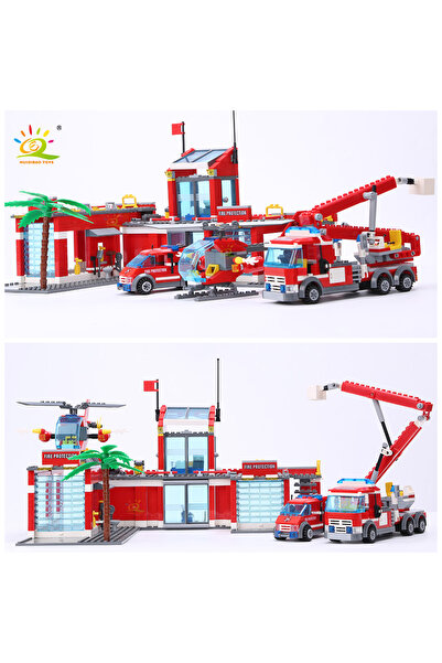 Choice لا يوجد صندوق أصلي من HUIQIBAO 774 قطعة من مكعبات بناء نموذج محطة إطفاء المدينة للأولاد شاحنة إطفاء تعليمية