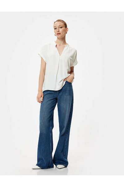 Koton Mandarin Collar Viscose Blouse - Short Sleeve