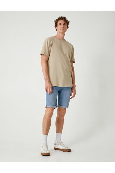 Koton Bavlněné Slim Fit džínové šortky - Kapesní detailně složená noha