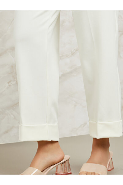 Styli High Rise Relaxed Fit Tailored Pants with Folded Hem