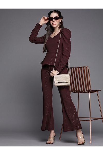 Sassafras By Styli Shimmer Twisted Waistband Bellbottom Pants