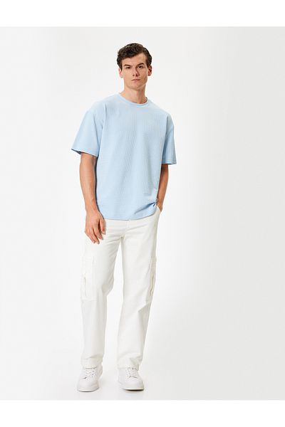Koton T-shirt με υφή από βαμβακερό κοντό μανίκι με λαιμόκοψη