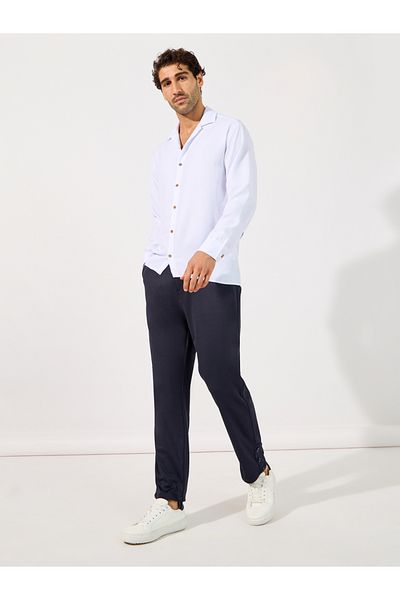 Styli Knitted Smart Slim Trousers with Button Placket