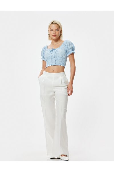 Koton Μπλούζα Poplin Crop - Μπαλόνι μανίκι και λεπτομέρεια γραβάτας Gippeli