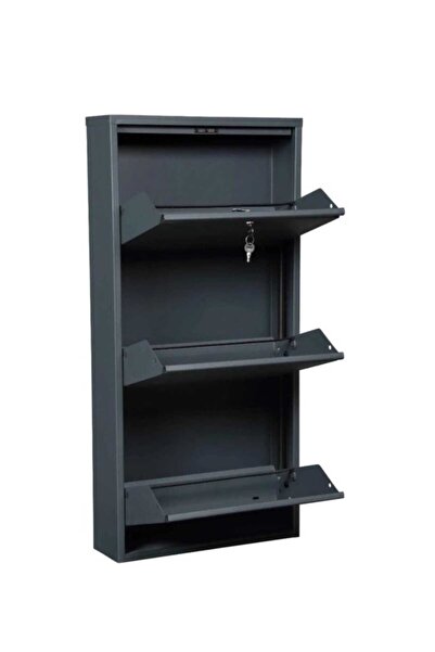 Moemi KİLİTLİ 3 lü Metal Ayakkabılık - BEYAZ