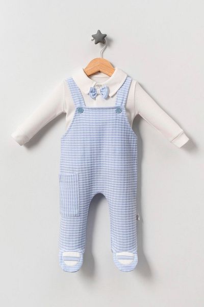 TRENDİMİZBİR Blue Knitted Double Baby Boy Salopette