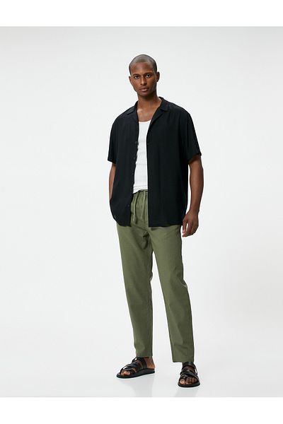 Koton Boyfriend-Hose mit Schnürung an der Taille, Chino-Taschendetail, Leinenmischung