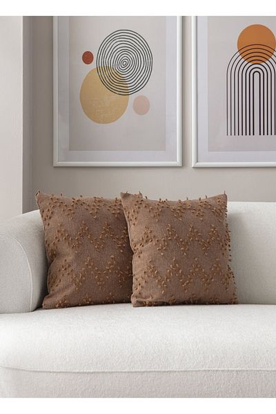 dekomall home & living Κάλυμμα μαξιλαριού ριχτάρι Bohemian Punch με ζιγκ-ζαγκ σχέδιο - Καφέ Σετ 2 τεμαχίων