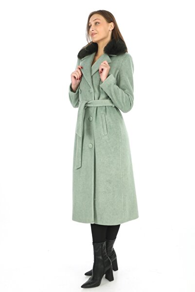 Wazze Yakası Kürklü Kruvaze Kaban