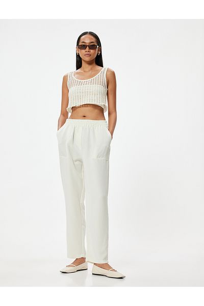 Koton High Waist Lace-Up Pocket Modal Fabric Trousers - Wide Leg