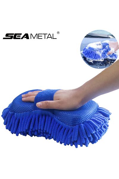 SEAMETAL Microfiber Blue Chenille Car Wash Brush - Pad Cleaning, Sponge Care Washing