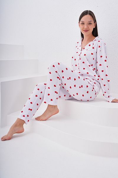 Arvin Pijama Cotton Buttoned Shirt Collar Pajama Set