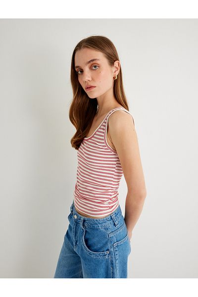 Koton Top cu un singur umăr din bumbac cu nervuri Slim Fit