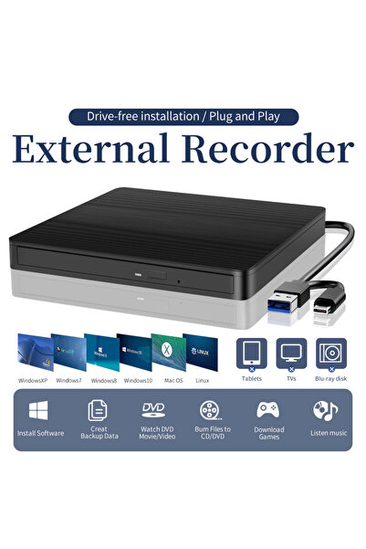 Choice 2in1 USB3.0 Type-C Slim External DVD VCD CD Writer Drive Burner Reader Player Optical Drives for L...