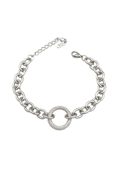 Güler Yüzlü Silver White Ring Bracelet - Steel Stone Detail