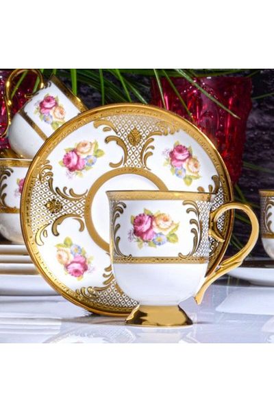 Kosova 6-Person Porcelain Standing Coffee Cup Set