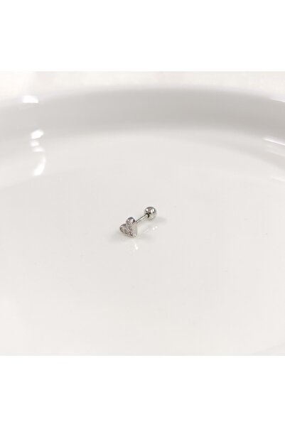 Güler Yüzlü Silver TAŞLI KALP GÜMÜŞ TRAGUS PIERCING - RODYUM BEYAZ