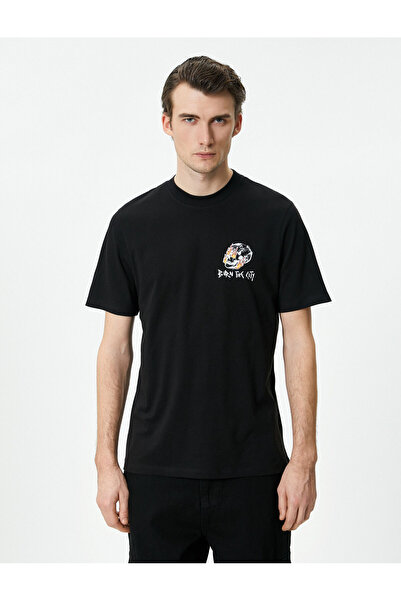 Koton Arkası Baskılı Tişört Sloganlı Bisiklet Yaka Kısa Kollu