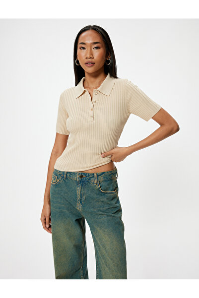 Koton Πλεκτό Πόλο πουλόβερ με κοντό μανίκι