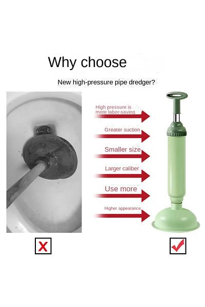 Choice مضخة ضغط عالية لغسيل المجاري ومانع انسداد المجاري من Green Toilet Plunge، جهاز تنظيف الأنابيب للحمام