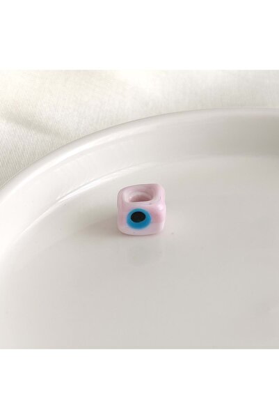 Güler Yüzlü Silver RENKLİ MURANO GÖZLÜ KARE CAM BONCUK 1 ADET - PEMBE