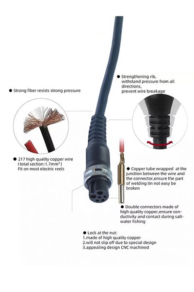Choice 9.8FT 300cm Power Cable For Shimano 6PIN Electric Fishing Reels Power Cord 6 Pin Dendomaru 3000 3...