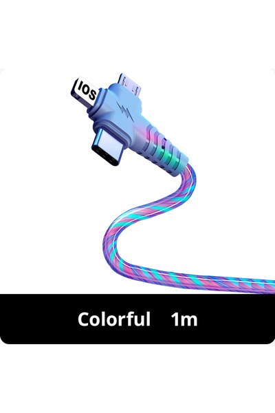 Choice كابل USB مضيء ملون 3 في 1 بطول 1 متر لهاتف Samsung LED كابل USB إلى Mi...