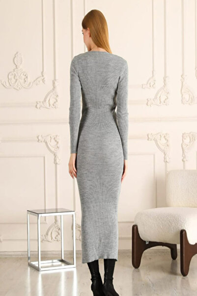 Cockatoo Γυναικείο φόρεμα με λαιμόκοψη σε σχήμα V, μήκους μίντι, με κοτλέ κουμπιά, πλεκτό μολύβι φόρεμα