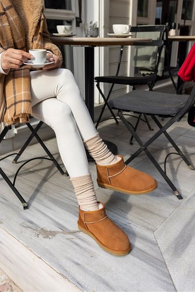 STOCON Women's Fur Lined Daily Boots Pasep Tan Suede Winter Boots
