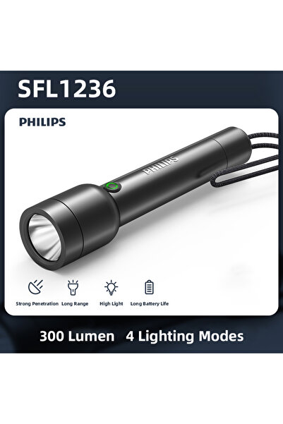 Philips Black LED Flashlight with USB Charging 18650 Battery 4 Lighting Modes Powerful Flashlight fo