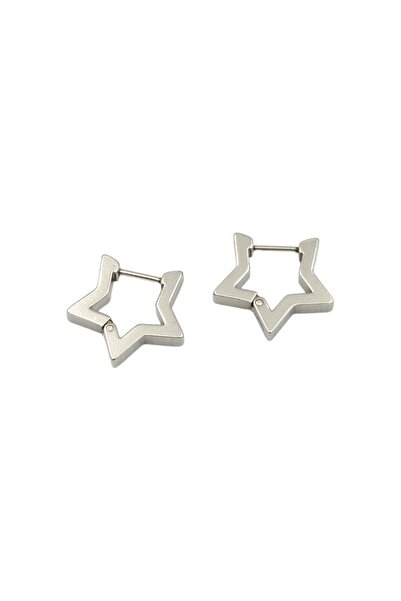 Güler Yüzlü Silver Star Patterned Steel Earrings