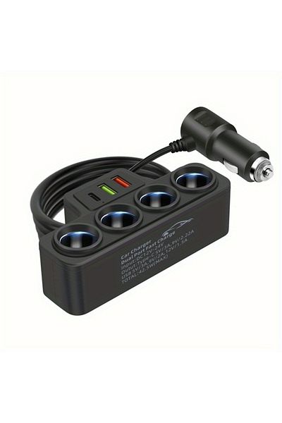 Maerknon 12V/24V Car Cigarette Lighter Adapter Fast Charge USB PD Car Charger 4 Ports Multifunction Univer...