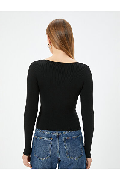 Koton Kare Yaka Triko Kazak Uzun Kollu