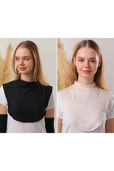 Melodi Scarf Γυναικείο Hijab Μαύρη Κρέμα 2 τεμαχίων γιακάς λαιμού