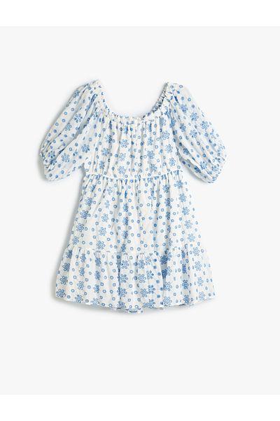 Koton Rochie Mini Scallop din bumbac - Mânecă scurtă cu balon și fără umăr