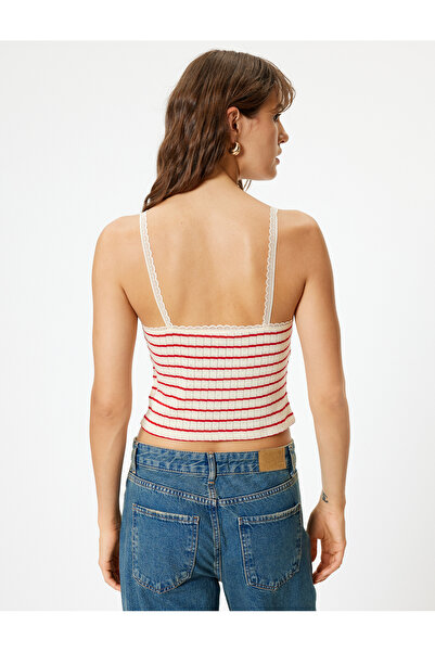 Koton Cotton Slim Fit Thin Strap Tank Top - Lace Detailed and Ribbed