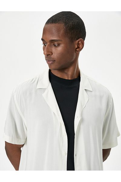 Koton Summer Shirt - Short Sleeves, Turn-Down Button, Viscose Material, Regular Fit